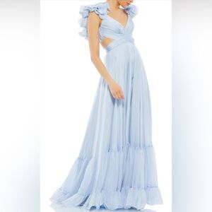 Mac Duggal Rosette Chiffon Cutout Empire Waist Gown - Powder Blue Size 4